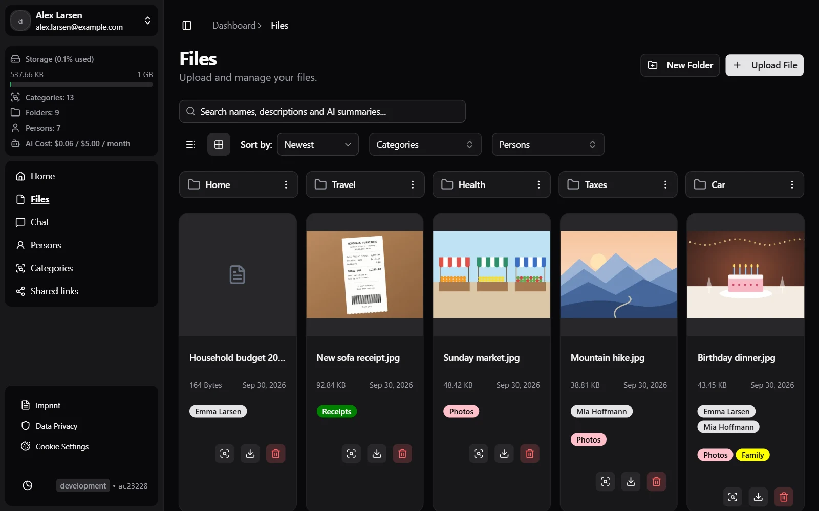 The files view with folders